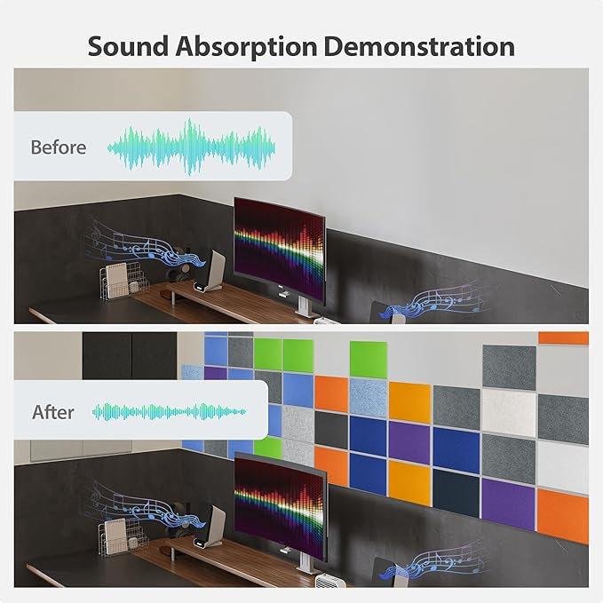12 Pack Acoustic Panels Self Adhesive Sound Proof Foam, High Density Sound Acoustic Panel, 16X12X0.4 Inch 4:3 Rectangle Panels in Home, Office, Reccording Room, Studio,More(Dark Blue)