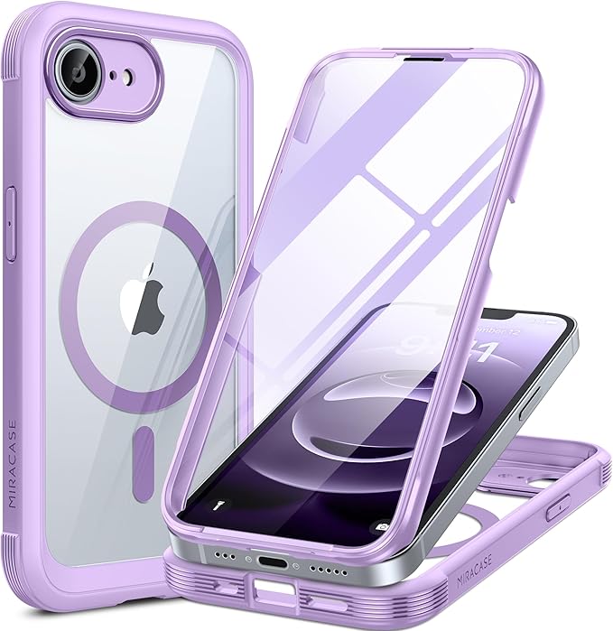 Miracase Magnetic for iPhone 16e Case Full-Body Phone with Built-in Glass Screen Protector, [Compatible with MagSafe] Military Drop Proof 16E Cover Bumper 6.1 inch, Purple