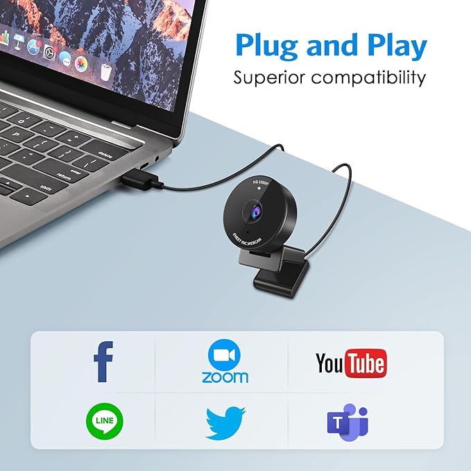 EMEET 1080P Webcam - USB Webcam with Microphone & Physical Privacy Cover, Noise-Canceling Mic, Auto Light Correction, Fixed Focus, C950 Ultra Web Cam w/ 70°View for Meeting/Online Classes/Zoom/YouTube