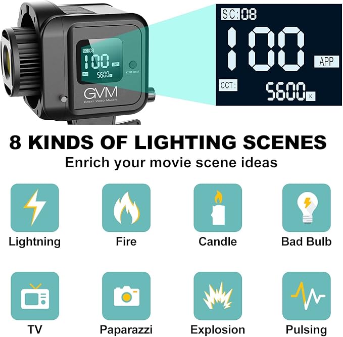 GVM SD80S 80W COB Video Light Kit, 5600K Continuous Lighting for Photography with Bowens Mount Softbox&Stand, 8 Lighting Effects Support AC Adapter & NP Series Battery