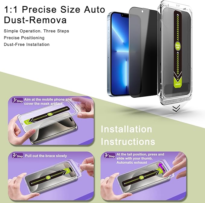 (2-Pack Anti-Spy Privacy Screen Protector for iPhone 13 Pro Max/14 Plus(6.7-Inch),9H Tempered Glass,Full Coverage,Anti-Fingerprint,Auto Dust Removal,Bubble-Free,Easy Installation