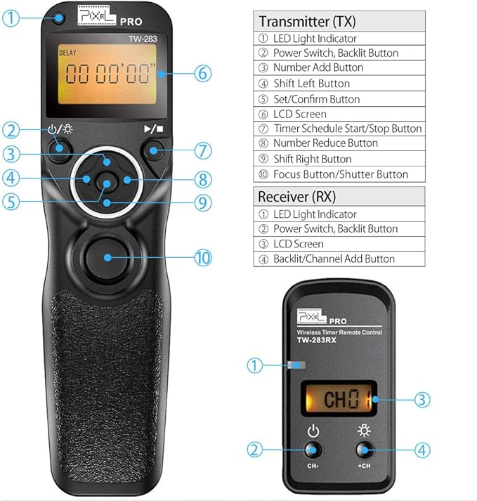 Wireless Shutter Release Compatible for Nikon, PIXEL 2.4G Remote Shutter Release Cable Wireless Timer Remote Control DC0/DC2 Compatible for Nikon D850 D750 D610 D5300 D3300 D7500 D1 D2 D3