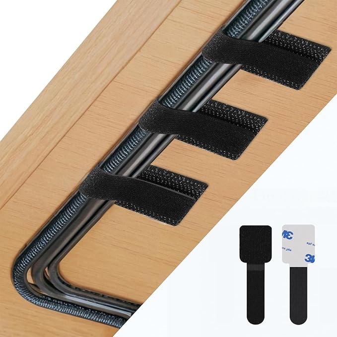 50 PCS Hook and Loop Cable Ties, Under Desk Cable Management, Self Adhesive Cable Tidy Clips Straps, Sticky-Back Cord Organizer, Wire Organizer for TV PC Laptop Ethernet Desktop, Black