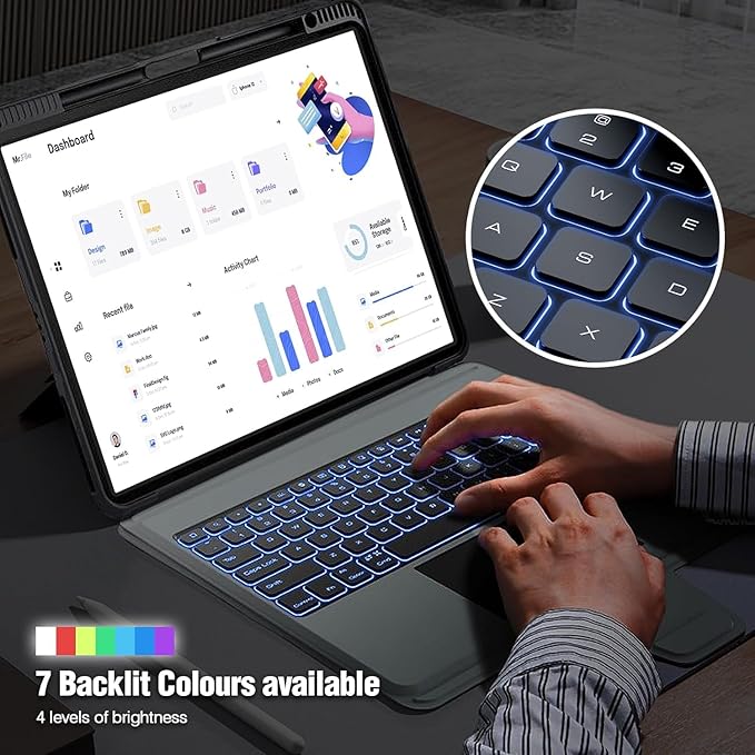 Nillkin iPad Air 13 inch Case Keyboard (M3,2025/M2,2024), Slide Camera Cover, iPad Pro 12.9 Protective Case with 7 Colors Backlit Wireless Detachable Keyboard, Trackpad and Pencil Holder