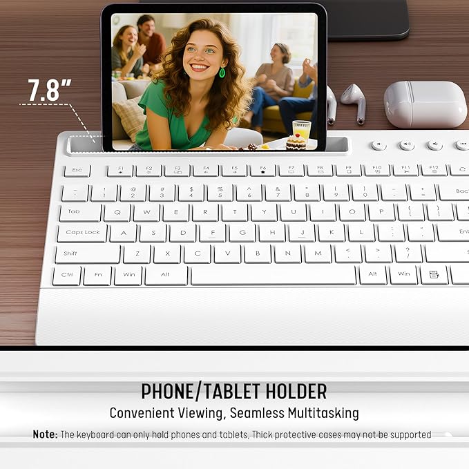 White Wireless Keyboard and Mouse Combo - Full-Size Quiet Keyboards with Palm Rest, Phone Holder, Multimedia Keys, Batteries Included, Office Key Board Compatible with Windows, PC, Laptop - Trueque