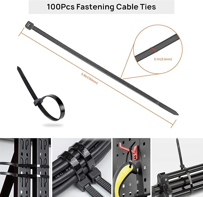 193 PCS Cable Management Kit - 4 Cable Sleeve, 57 Self Adhesive Cable Clips, 12 Hanging Strips, 12 Cable Organizer Straps and 100 Fastening Cable Ties for TV Computer Under Desk (Black)