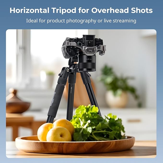 SmallRig CT25 64.5"/164cm Horizontal Overhead Tripod for Camera with Smartphone Holder & Carrying Bag, 22lb Max Load Aluminum Horizontal Camera Tripod for Overhead Shots