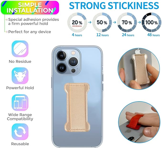 Cell Phone Finger Grip Strap Holder for Hand, Finger Strap Phone Holder, New Slim Finger Loop Selfie Grip Compatible with Most Smartphones - 2Pack(Black Gold)