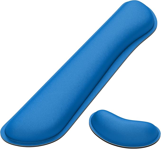 Dapesuom Enlarge Keyboard Wrist Rest, Memory Foam Wrist Cushion for Desk Mats Support, Cute Typing Pain Relief Keyboard Mouse Pad Rests Set with Non-Slip Base for Gaming Laptop Office, Dark Blue