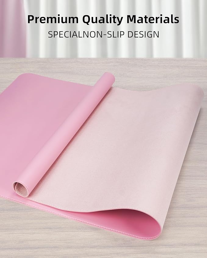 Leather Desk Pad Protector,Desk Mat,Large Mouse Pad, Non-Slip Desk Pad, Waterproof PU Leather Desk Blotter Mat, Desk Cover for Office and Home (Pink, 36" x 17")