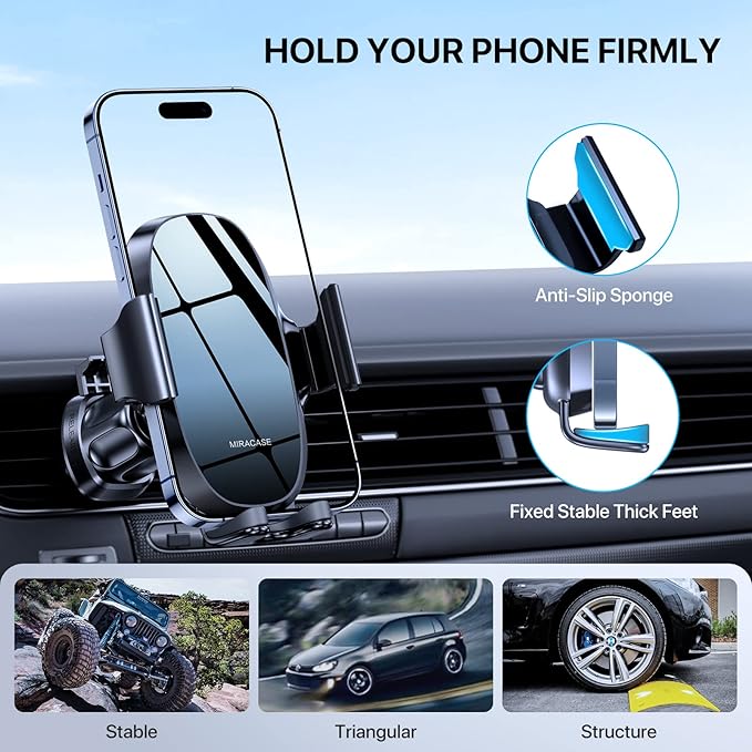 Miracase Upgraded-2nd Generation Universal Phone Holders for Your Car, 3 in 1 Air Vent Car Phone Holder Mount Compatible with iPhone 16/15/14/13/12/11 Series and All Phones