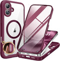 Miracase for iPhone 16 Case 6.1'', [Bubble Free] Full-Body Bumper Phone case with Built-in Full Glass Screen &Lens Protector,No Gap,Compatible with MagSafe,Drop Proof 16 Cover, Plum