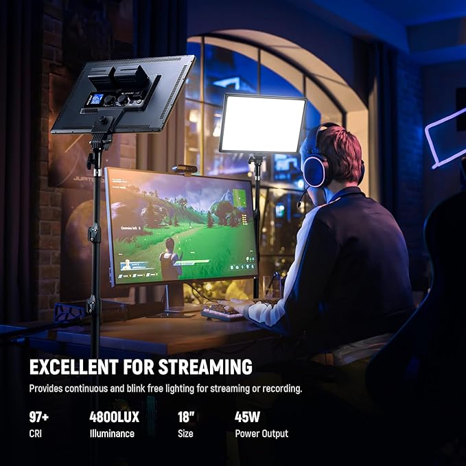 NEEWER NL288 LED Video Light Panel, 45W 4800Lux 3200K-5600K CRI97+ Dimmable Bi Color 18" Soft Studio Photography Key Lighting for Game Streaming Recording, Remote, Cleaning Cloth, Battery Not Included