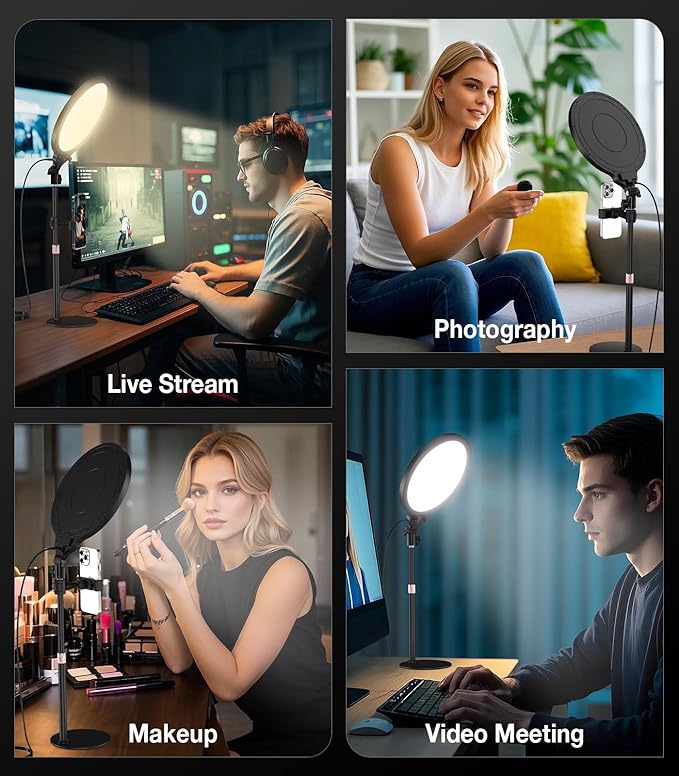 MoKo Desk Ring Light with Stand and Phone Holder, 10" Full-Screen LED Ring Light for Desk, Dimmable Zoom Lighting for Computer, Desk Light for Video Calls,Video Recording,Live Streaming,TikTok,Makeup