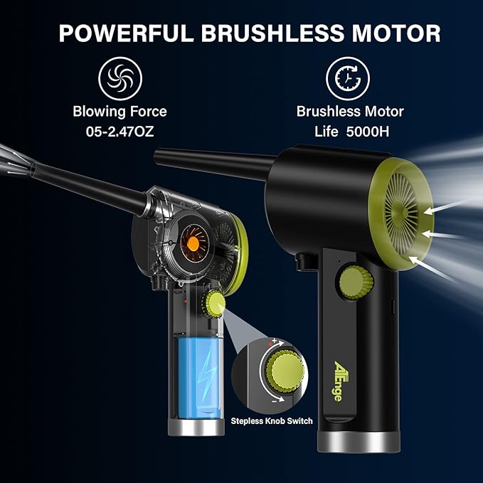 Compressed Air Duster, Electric Air Duster, Handheld Cordless Air Duster, Stepless Speed Motor, 6000mAh Rechargeable Air Blower, Type-C Fast Charge, for Computer, Keyboard, Pet House…