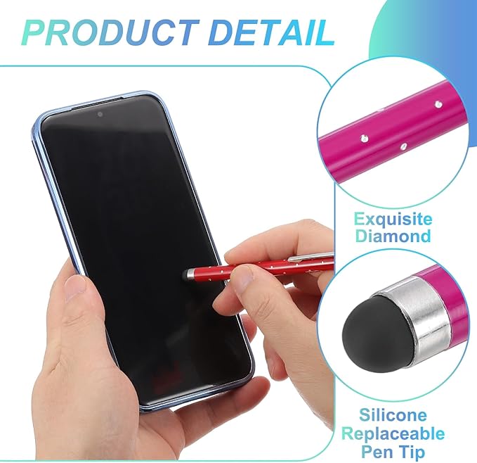PATIKIL Stylus Pens for Touch Screens, 6 Pcs High Precision Universal Bling Stylus Crystal Metal Capacitive Pen for Touch Screen Devices Phone Tablets Laptop, Rose Red