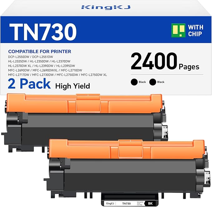 TN730 Black Toner Cartridge 2-Pack Compatible Replacement for Brother TN-730 MFC-L2710DW MFC-L2750DW DCP-L2550DW HL-L2350DW HL-L2395DW HL-L2370DW HL-L2390DW MFC-L2690DW HL-L2325DW Laser Printer Ink