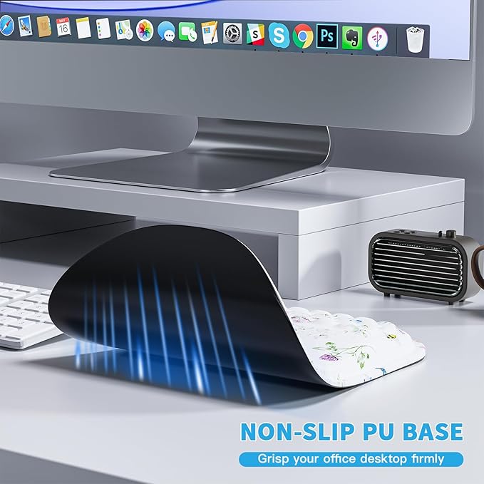 Mouse Pad with Wrist Rest, Ergonomic Mousepads with Wrist Support, Soft Lycra Fabric Memory Foam Office Desk Accessories for Comfort/Pain Relief/PC Gaming/Computer/Laptop (White Wild Plant)