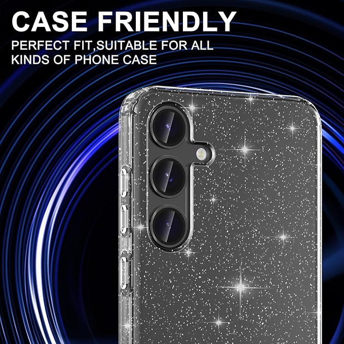 for Samsung Galaxy S24 Plus Camera Lens Protector, Individual Metal Ring Tempered Glass Lens Cover, [Strong Adsorption] Scratch Resistant Ultra-Thin HD Clear Lens Cover, 1 Set-Black