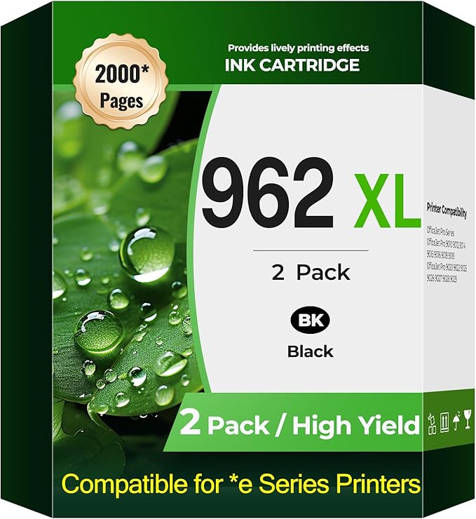 962XL Black OfficeJet Pro 9015e 9018e 9025e 9010 9020 e Compatible for HP 962 XL Black Ink Cartridges HP962XL/962 HP962XL HP962 Printer Ink for OfficeJet Pro 9010 9015 9018 9012 9014 9025 9022 9028 e