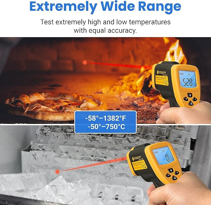 Etekcity Infrared Thermometer Temperature Gun 800, -58℉ to 1382℉ with 16:1 DTS Ratio, Digital Laser Temp IR Tool for Cooking, Pizza Oven, Griddle, Fridge, Engine, Pool, Non Contact, Yellow
