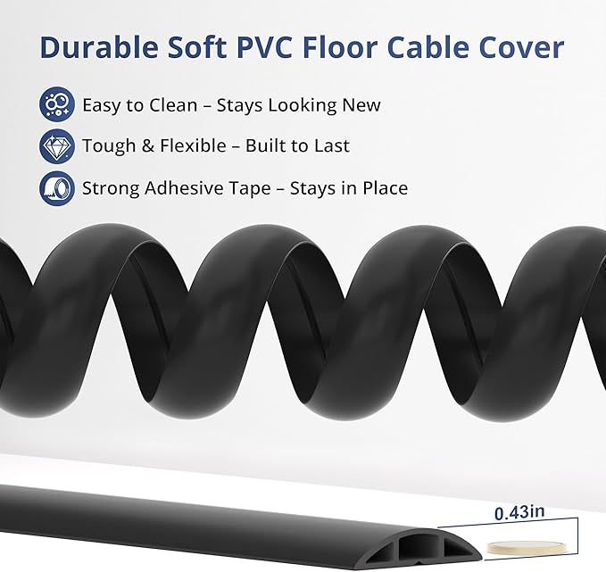 ZhiYo 5.6ft Cord Covers for Wires on Floor, Cord Hider Floor Hide Extension Cords, Soft PVC Cable Cover Cable Protector, Wire Cavity W0.62in H0.31in, Vintage Coffee