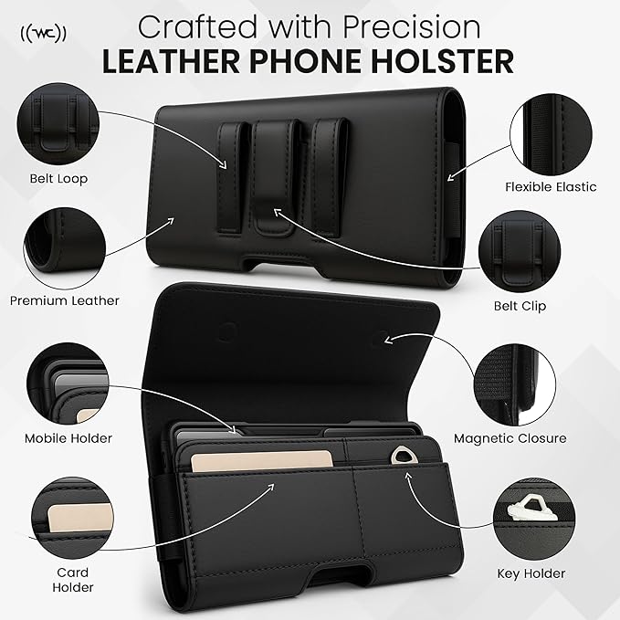 Credit Card Slot Phone Holster for Men & Women – Leather Cell Phone Case & Phone Pouch with Belt Clip/Loop Holder, Fits iPhone Air 2025, 16 Plus, 15 Plus, 14 Plus, 11 Pro Max, XS Max