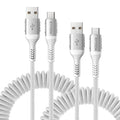 USB A to USB C Cable Fast Charging 66W, 2Pack 3FT Coiled Braided USBC Phone Charger Cables for Car, Short USB to USB Type C Cord for iPhone 17 16 15 Pro Max, Samsung Galaxy S24 S23 and More-Silver