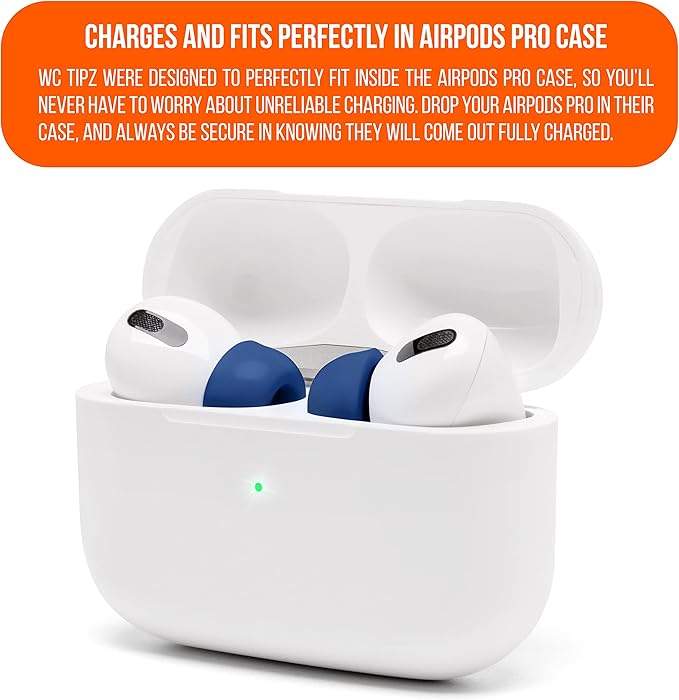WC TipZ - Upgraded Memory Foam Ear Tips for Airpods Pro Made by Wicked Cushions | Improved Comfort, Tighter Seal, Better Foam Rebound Time | Fits Perfectly in Charging Case | (Navy Blue)