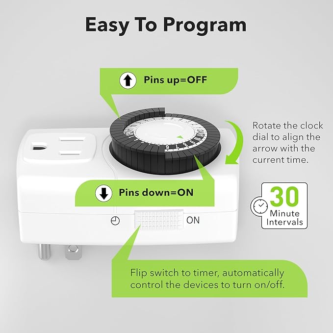 BN-LINK BND-60/U47 Indoor Mini 24-Hour Mechanical Outlet Timer, 3-Prong, 4-Pack