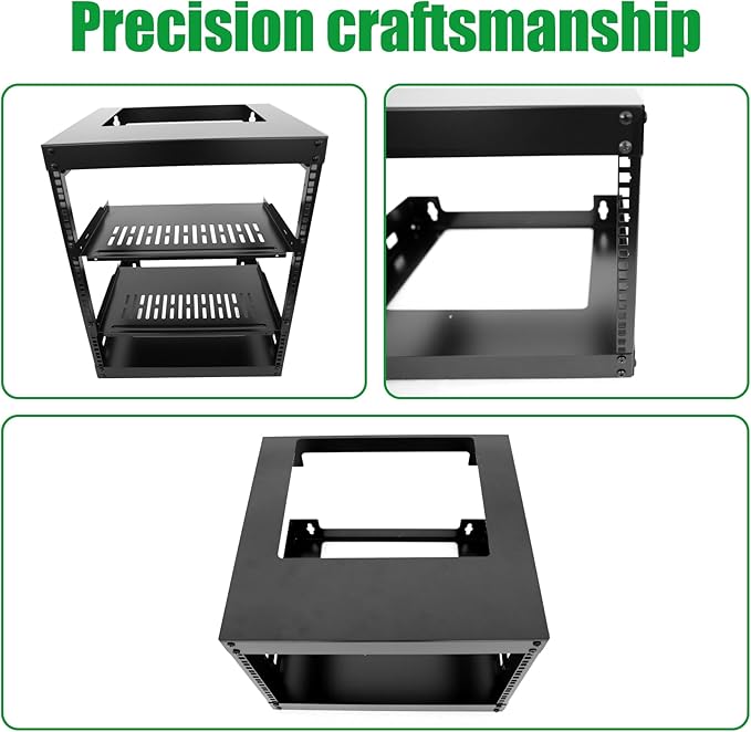 15U Wall Mount Open Frame 19 Inch Server Equipment Rack Wall Mountable Heavy Duty Design - Holds All Networking & AV Gear - Open Frame Includes 2 1U 12in Vented Shelves & Mounting screws(WALL RACK15U)