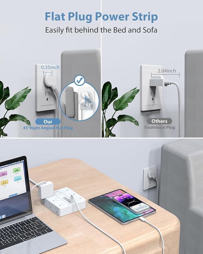 Power Strip Surge Protector 20ft Extension Cord,SMNICE Flat Plug with 12 Outlets 6 USB(2 USB C),Surge Protector Charging Station with Overload Protection for Home, Dorm,Office