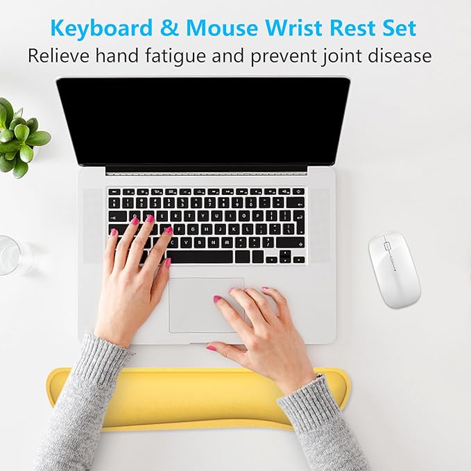Dapesuom Enlarge Keyboard Wrist Rest, Cute Memory Foam Keyboard Wrist Cushion for Computer Desk Mats Support, Typing Pain Relief Ergonomic Mouse Pad Rests with Non-Slip Base for Gaming, Laptop, Yellow