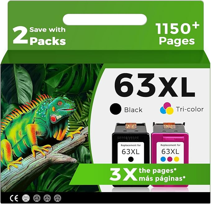 63XL Ink Cartridges Replacement for HP 63 XL Black Color Combo Pack for HP63 HP63XL for 4650 3830 5255 4520 5258 3630 4652 4655 5200 4512 3632 5252 2132 1112 3631 2130 4510 3634 3833 Printer