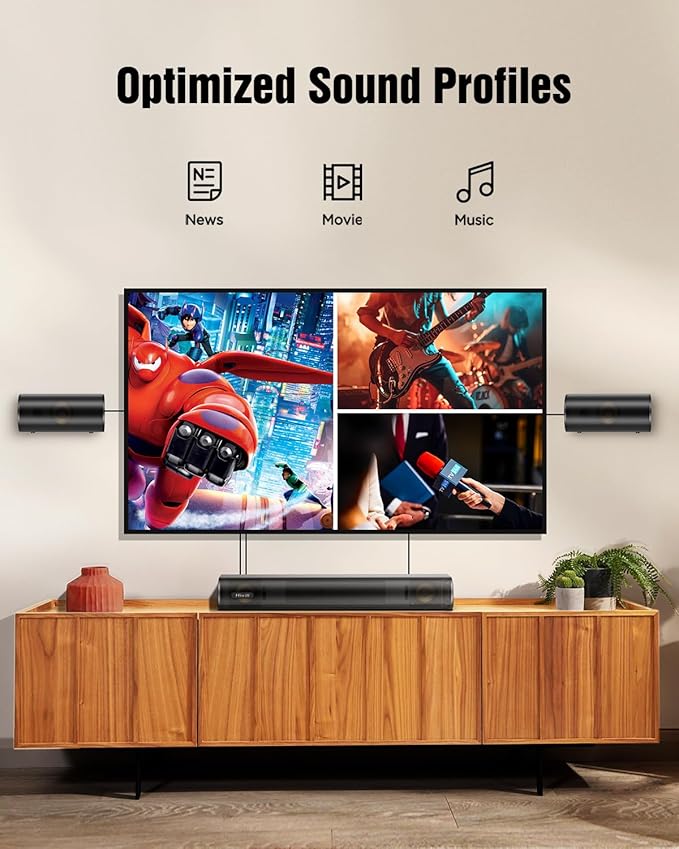 Hiwill 4.1ch Sound Bar with Dolby Atmos, 300W Sound Bar for Smart TV with Subwoofer, 2 Front Surround Speakers, Soundbar for TV Speaker, Adjustable Bass, Surround Sound System for TV, HiElite A41