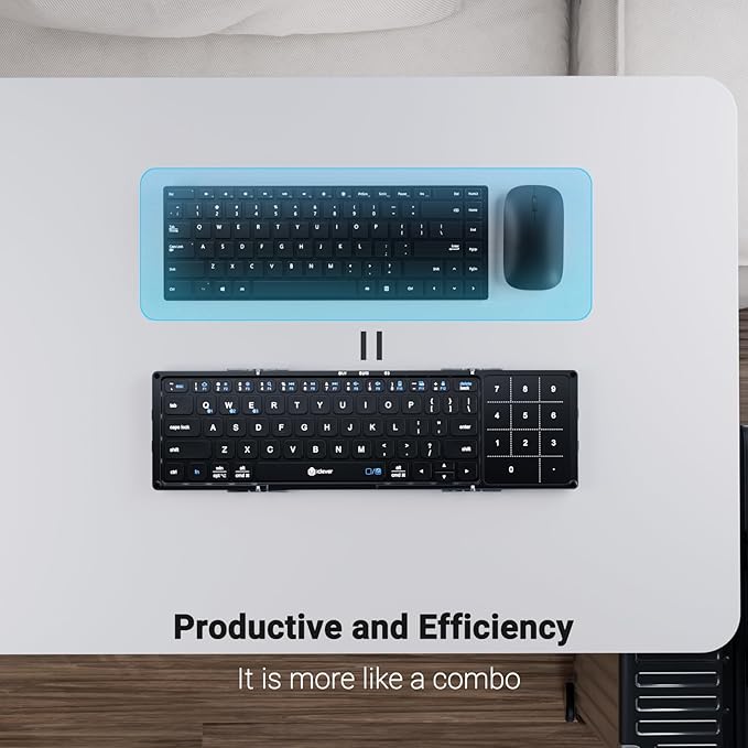 iClever Foldable Bluetooth Keyboard, BK18 Foldable Keyboard with Touchpad and Number Pad, Portable, Rechargeable, Pocket Size for Travel, Compatible with iPad, iPhone, Laptop