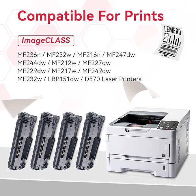 LEMERO 137 Black Toner Cartridge Compatible Replacement for Canon 137 CRG-137 Black Toner for ImageClass D570 MF236n MF232w MF216n LBP151dw Printer (137 Black-4 Pack)