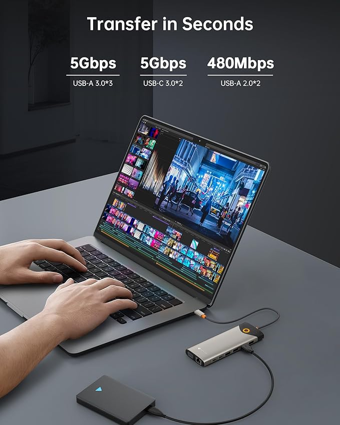 NOVOO USB C Docking Station Dual Monitor, 15 in 1 Laptop Docking Station 3 Monitors with 2 HDMI,VGA,USB C/A Ports, 100W PD, RJ45, SD/TF and Audio, Multiport Adapter for MacBook/Dell/iPhone/HP/Lenovo