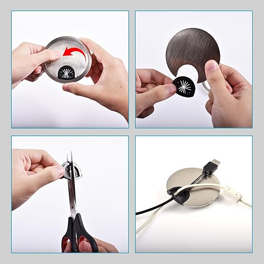 2 Pack Desk Grommet 2-3/8 Inch 60mm, Zinc Alloy Computer Desk Wire Hole Cover, Office Desktop Cord Cable Hole Metal Ring, Bright Silver