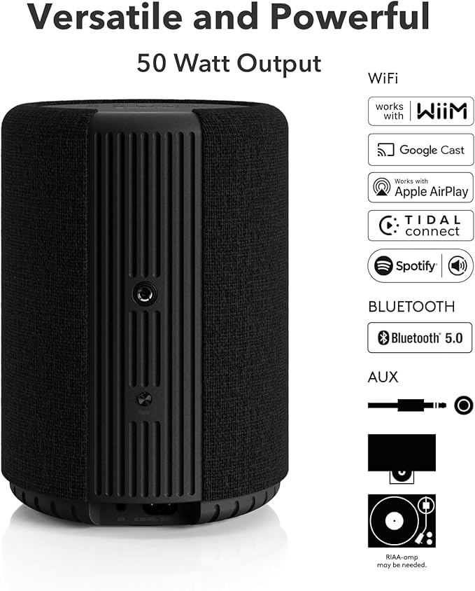 Audio Pro A10 MKII Wireless Multiroom Speaker, WiiM Edition | High Fidelity, Bluetooth, WiFi | Compatible with AirPlay 2, Google Cast, Siri, WiiM Home App, Stream Spotify, Tidal & More, Black