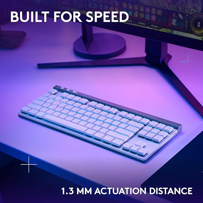 Logitech G515 Lightspeed TKL Low Profile Wireless Gaming Keyboard, LIGHTSYNC RGB, Thin Tenkeyless Design, Double-Shot PBT Keycaps, Linear (Red) Mechanical Switches - White