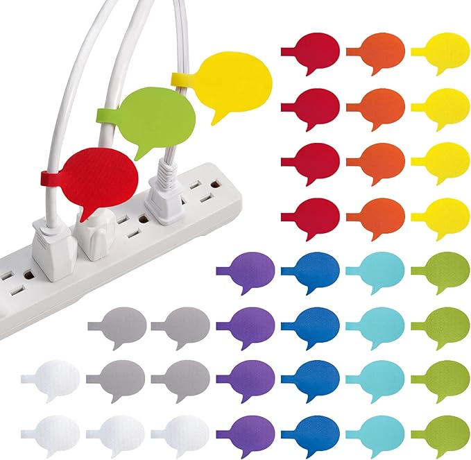 Wrap-It Multi-Color (36-Pack) Storage Cable Labels - Speech Bubbles, Wire Tags for Cable Management and Organizer