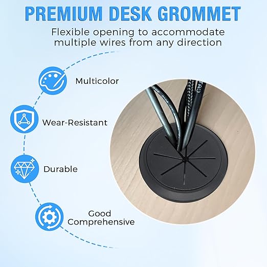 Desk Grommet 2" (50 mm), Desk Hole Cover for Cables White and Black, Cable Grommet ABS Plastic, Desk Hole Grommet for Office and Home Table Cable, Flexible Cable Cord Organizer-2 Pcs