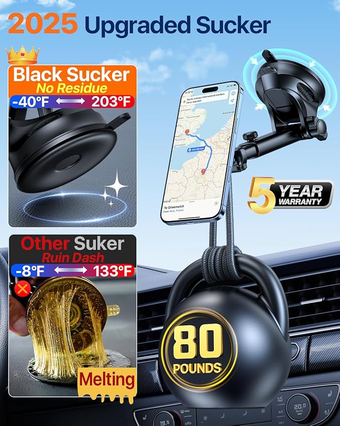 HTU for MagSafe Car Phone Mount Magnetic Phone Holder for Windshield Vent Dashboard Magnetic Suction Phone Mount for iPhone 16/15/14/13/12 & Android (Navy Blue)