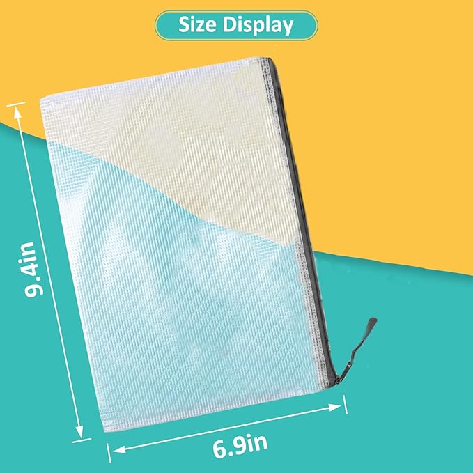 12pcs Mesh Zipper Pouch Bags, A5 Storage Bag for Organizing, File Bags for Office, Board Games and Home Supplies