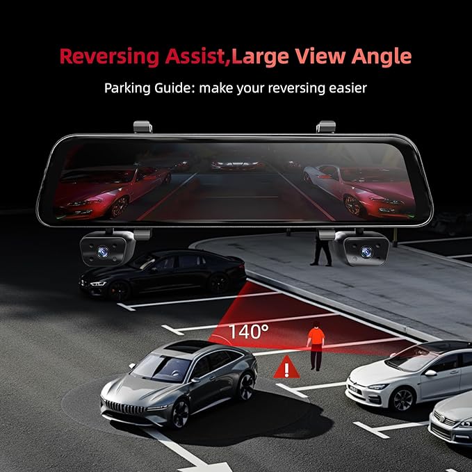 2025 Rearview Mirror Camera for Cars,12'' Mirror Dash Cam 4 Channel, 360 Dashcam Front Rear Inside,Touch Screen Backup Camera,IR Night Vision,WiFi,APP,GPS, 24/7 Recording Parking Monitor,Free 128GB SD