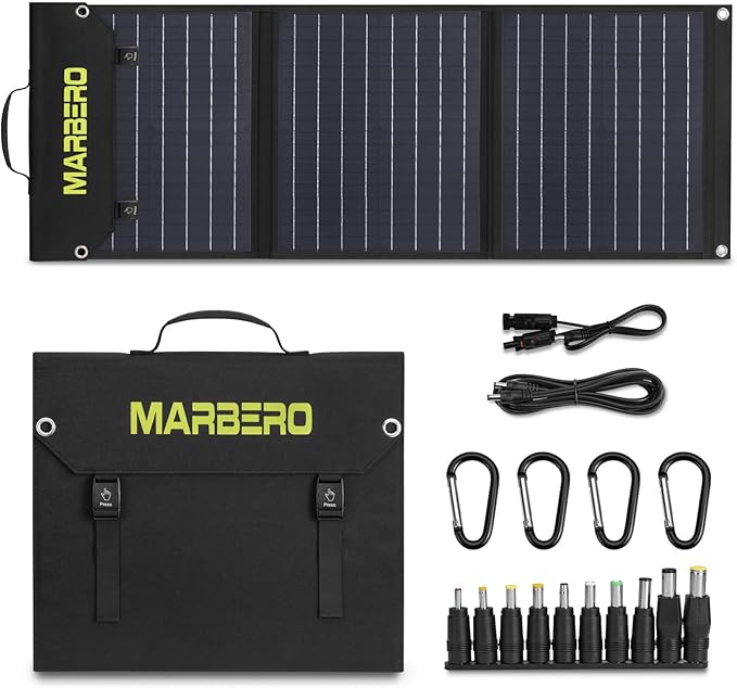 MARBERO 60W Portable Solar Panel 60 Watt Foldable Solar Panel for Solar Generators IP65 Waterproof 23% High Efficiency USB Port & DC Output(10 Changeable Adapters) for Outdoor Camping Travel Cloudy