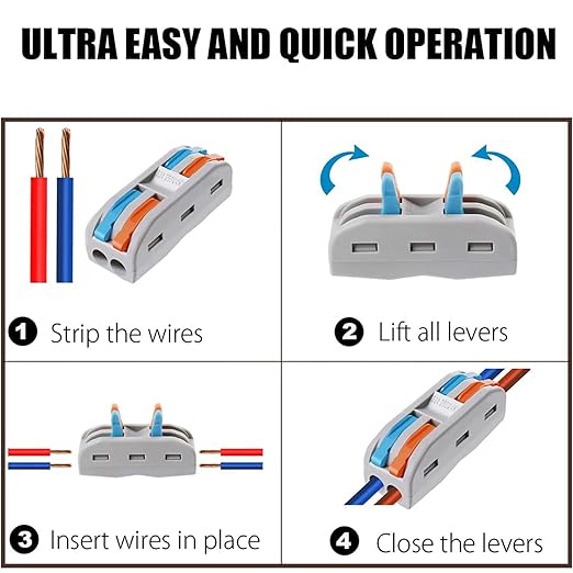 25PCS Lever Wire Connectors, Quick Wiring Cable Connectors, Compact Push-in Conductor Terminal Block (25PCS 2 in 2 Out)
