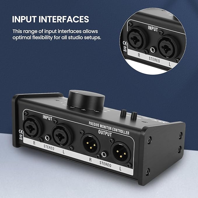 Passive Monitor Controller,Mute Control Large Control Knob Passive Stereo Monitor Controller,Pure Signal Passive Volume Controller,for Studio Monitor