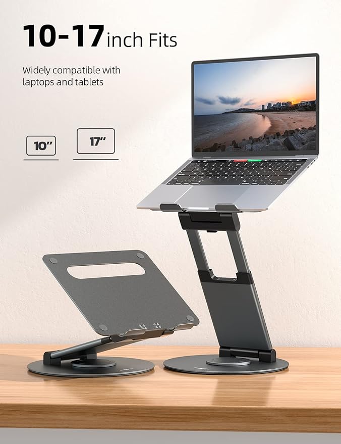 Nulaxy Telescopic 360 Rotating Laptop Stand for Desk Adjustable Height Swivel Pull Out Design Ergonomic Laptop Riser Standing Desk Converter Fits All 10-17" Laptops Computer MacBook, Gray